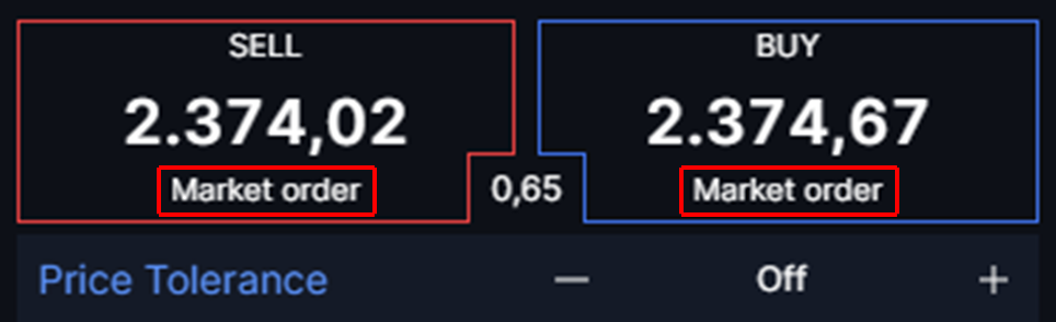 Example of quick trade market order