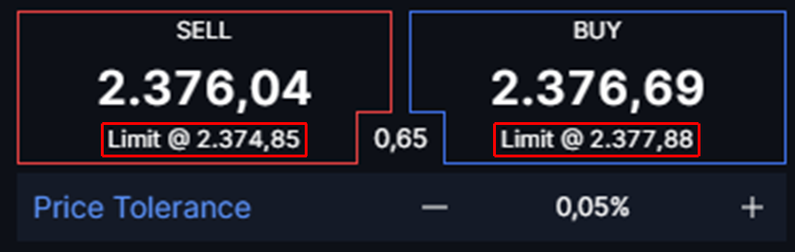 Example of quick trade limit order