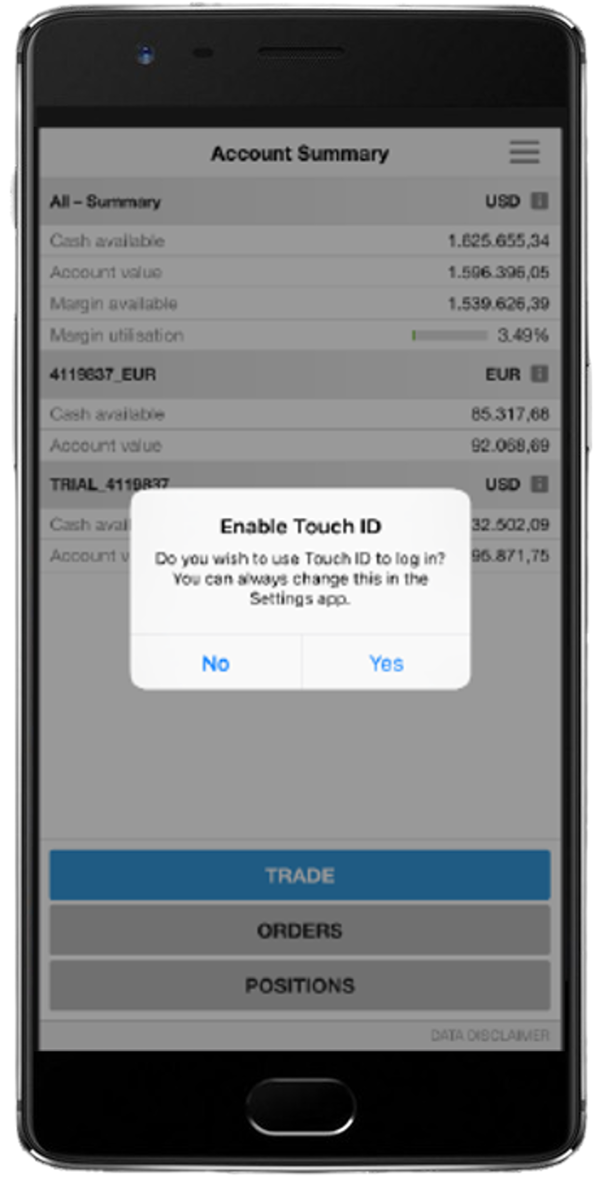 Screenshot of Touch ID setup screen