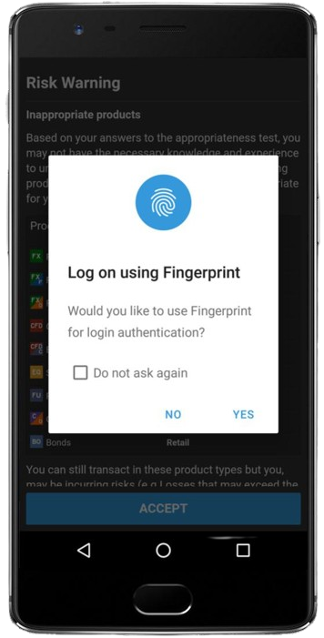 Fingerprint setup screen