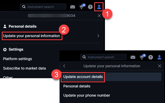 Where to update account details on the platform