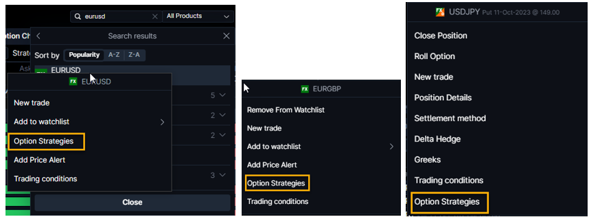 How to open the option strategies module