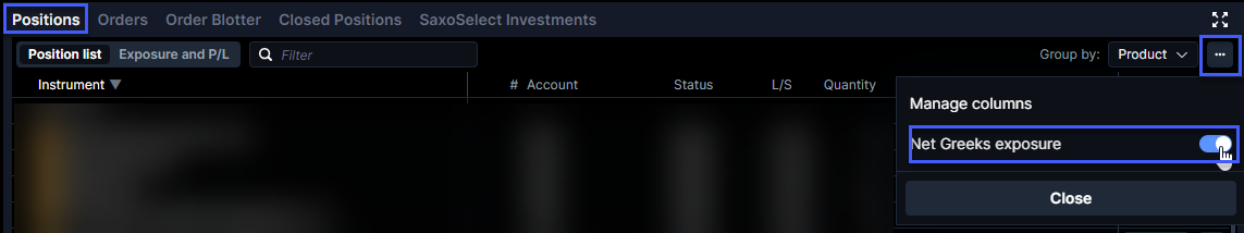 Positions module showing FX exposure