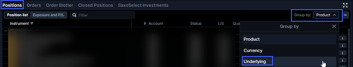 Where to click in the positions module